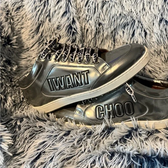 JIMMY CHOO “I want Choo” Miami Logo Liquid Metallic Low-Top Sneakers 🩶 - Picture 4 of 8